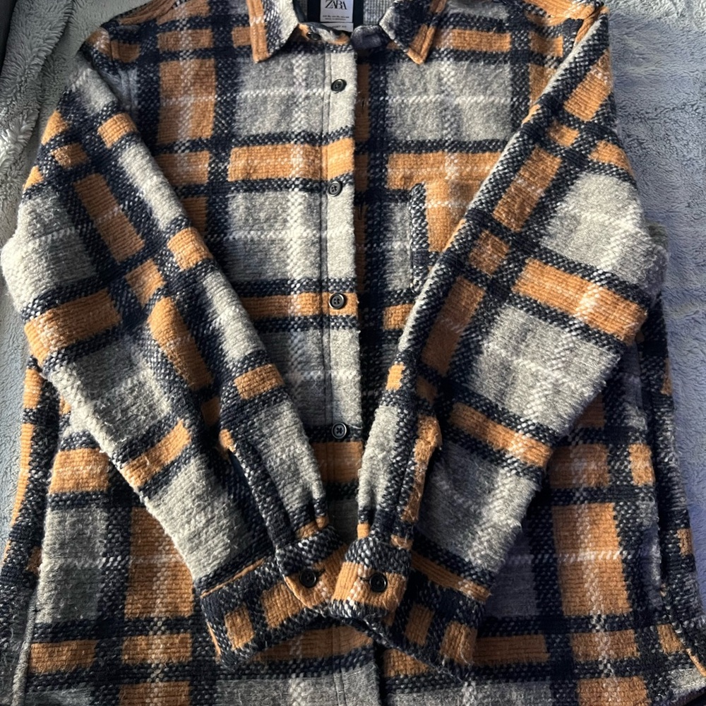 Zara Men's Plaid Sweater - Gray and Orange